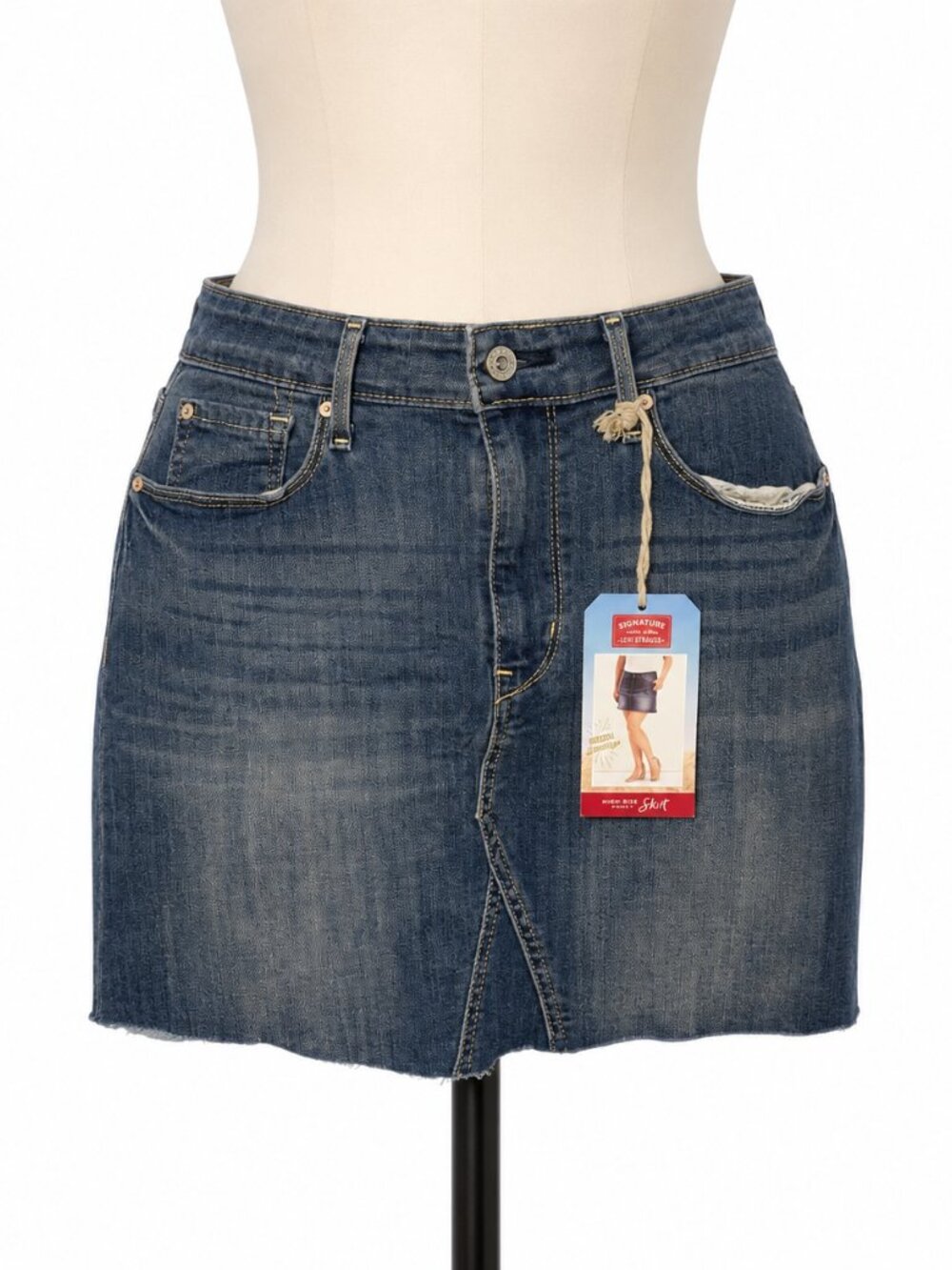 Signature by Levi Strauss NWT High Rise Denim Mini Skirt Raw Hem Size 4